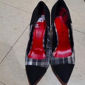 black & white plaid heels